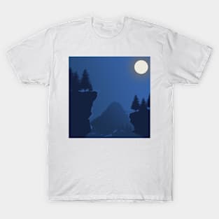 Midnight Forest Moon Scenery T-Shirt